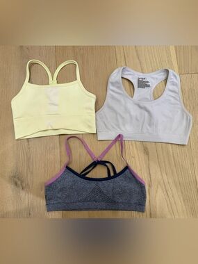 Cat & Jack Girls 3-Pack Bralette Tops - Yellow, Gray, White with Pink Trim